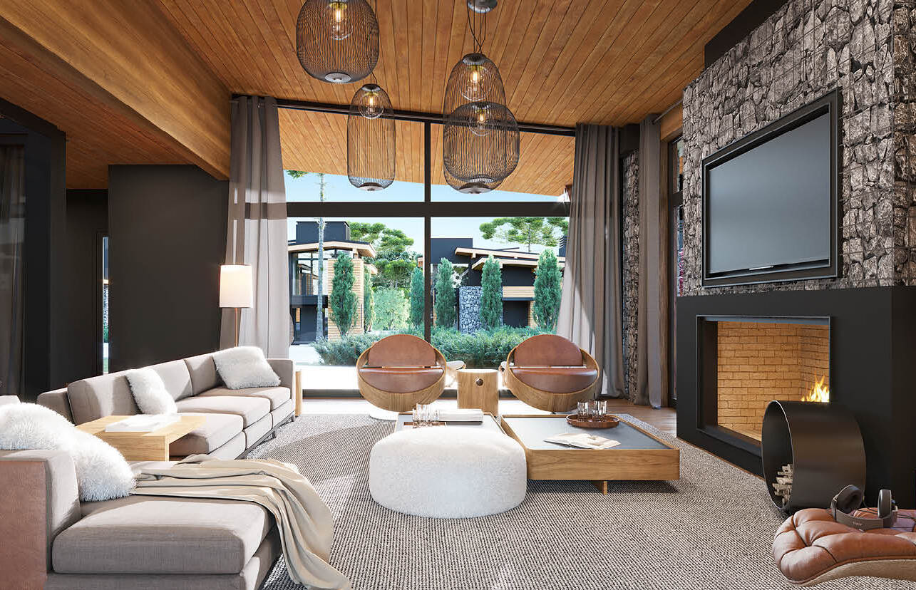 Estar social com lareira