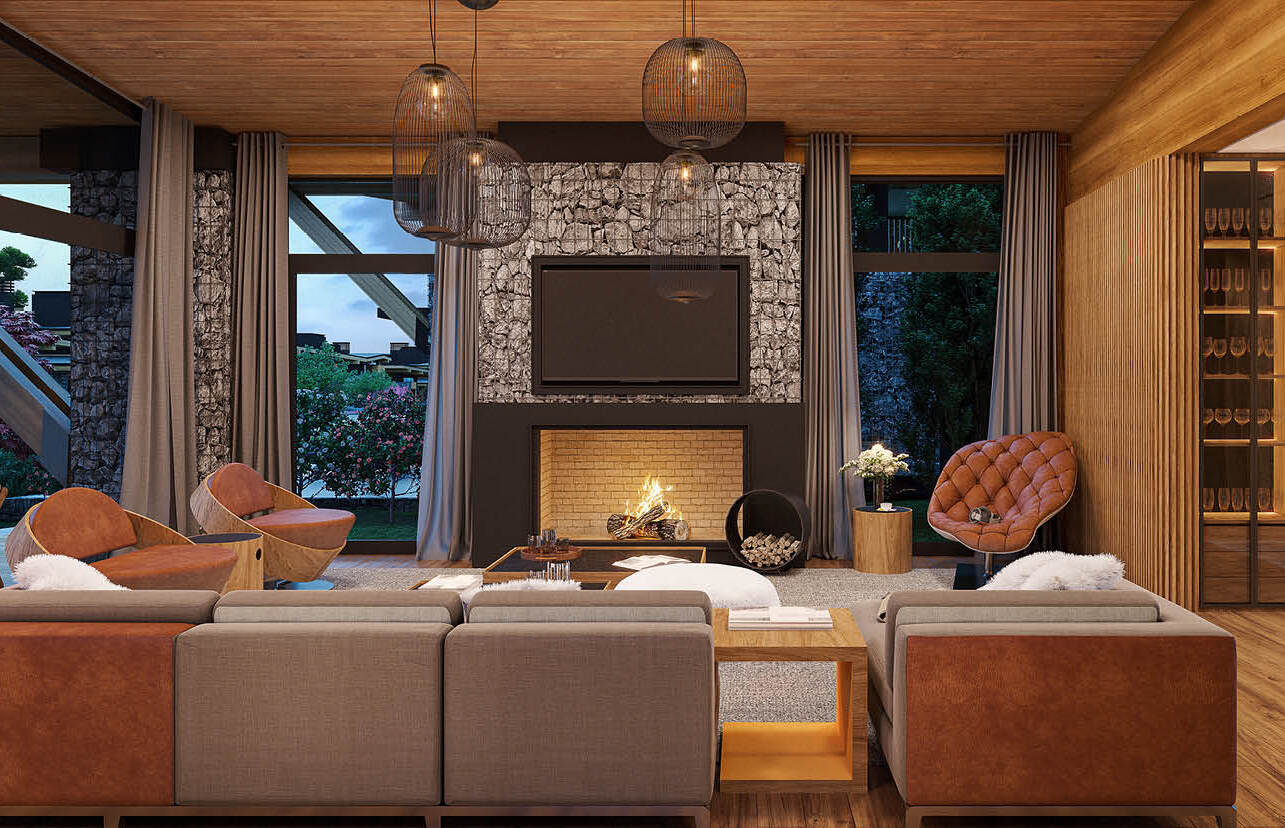 Estar social com lareira